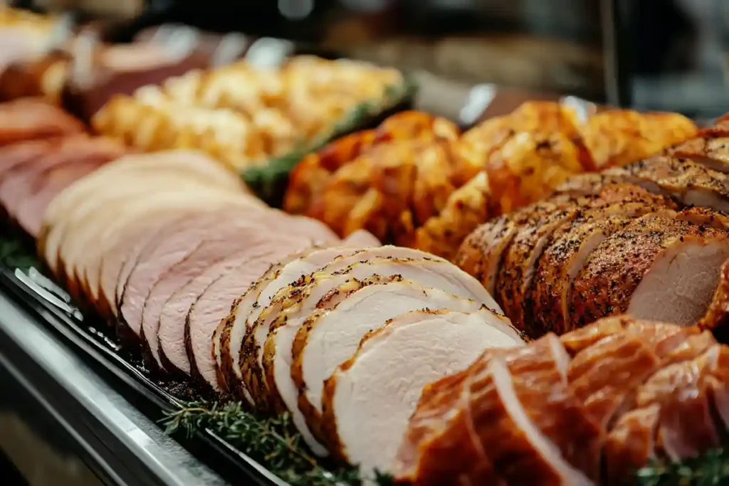 Sliced deli meats on a counter