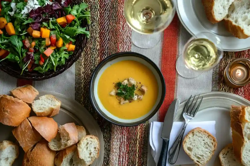 Pumpkin soup paired with sides