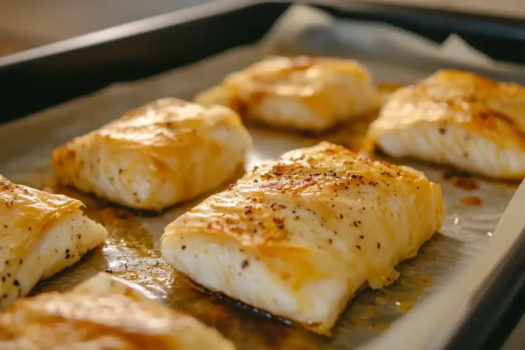 Baking halibut in filo dough