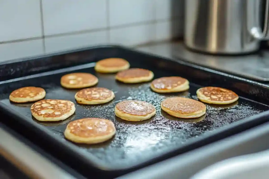 Cooking mini pancakes on a griddle