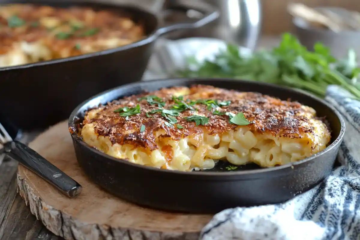 Smoked mac and cheese served hot