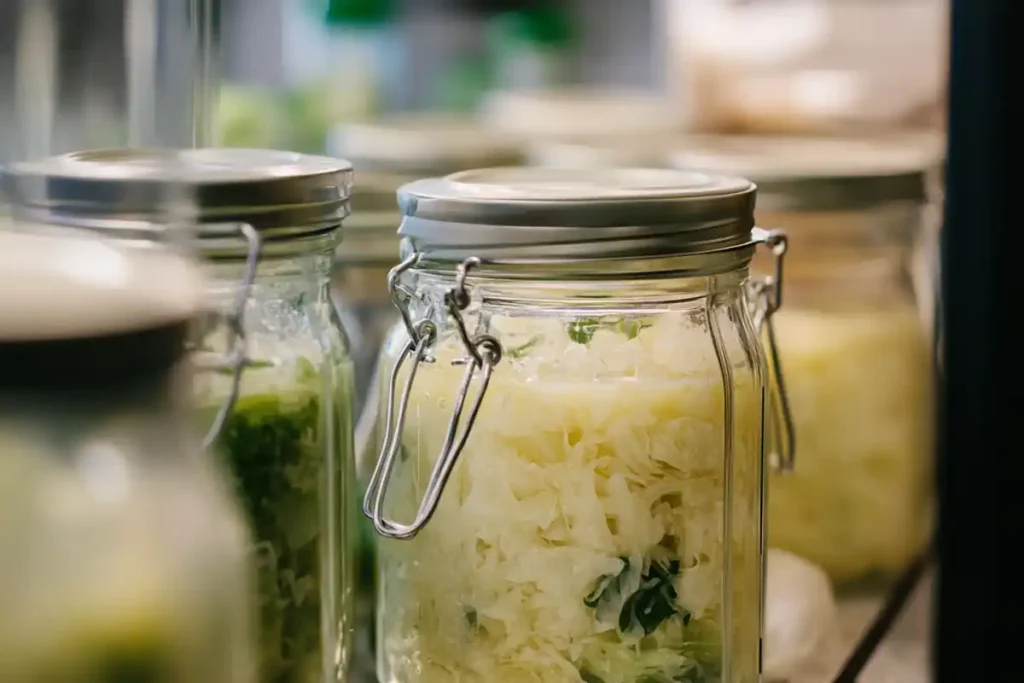 Fermentation of sauerkraut in jars