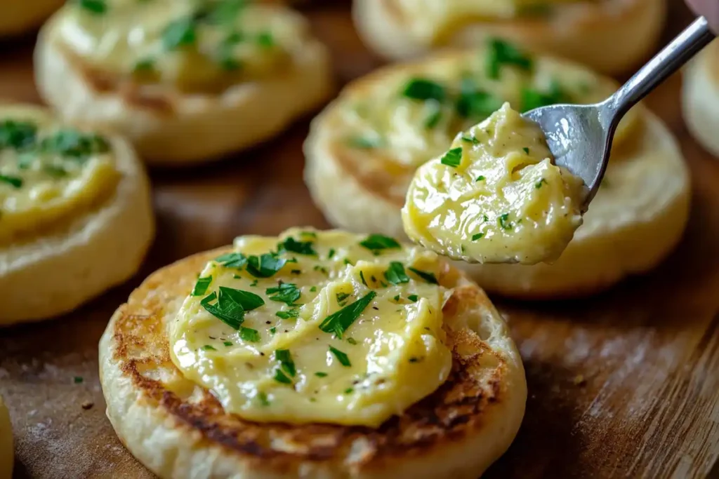 Preparing English Muffin Garlic Bread