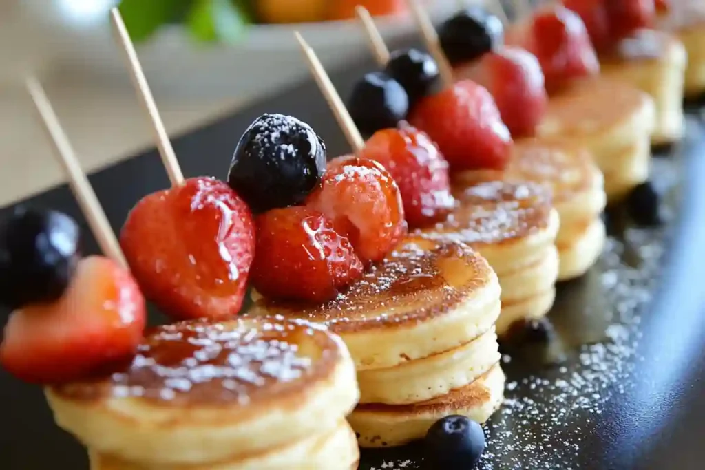 Mini pancake skewers with fruit