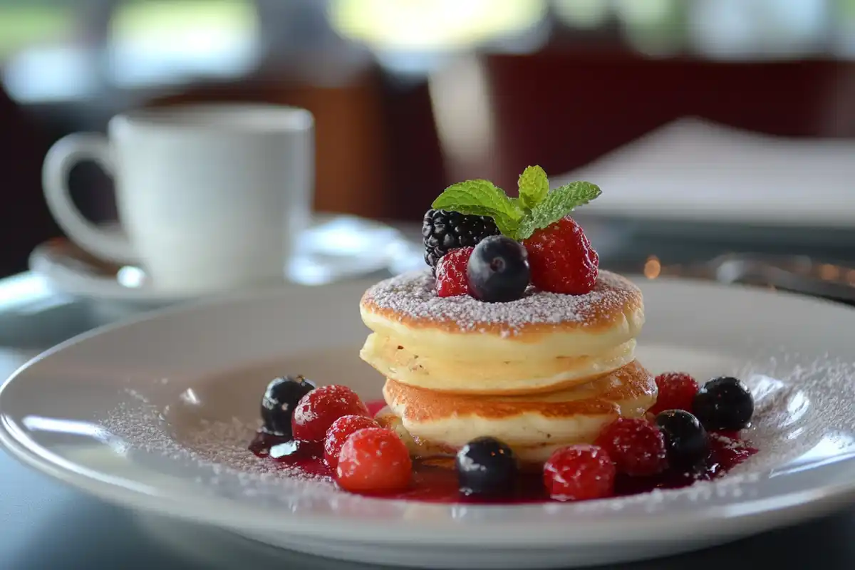 Mini pancakes on a breakfast table