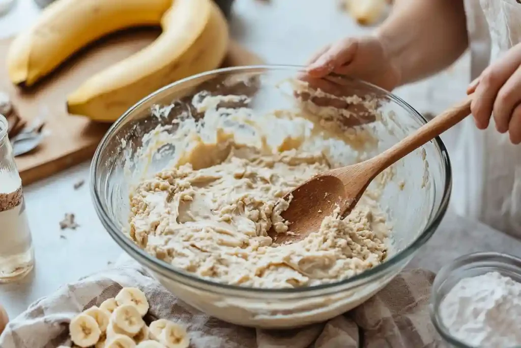 Mixing banana bread batter