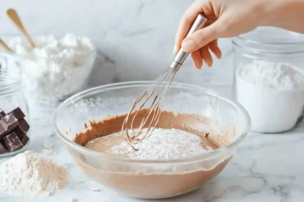 Preparing chocolate pancake batter