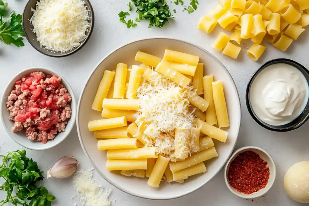 Ingredients for Rigatoni Alla Grassa