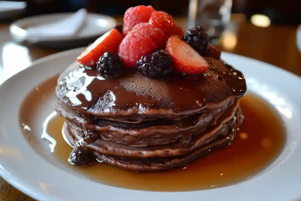 Chocolate chocolate chip pancakes stack