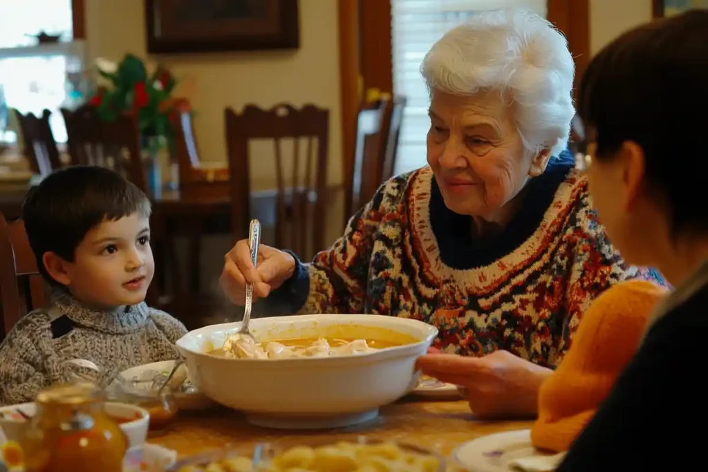 Family enjoying Grandma’s homemade chicken soup together