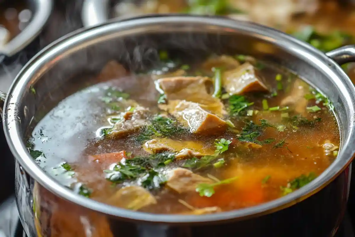 Soup bones simmering for rich broth