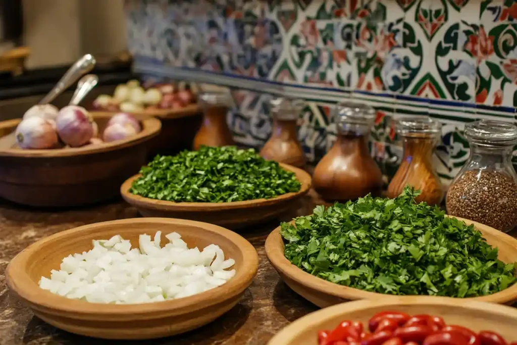 Chopping fresh ingredients for Terra Massoud Recipe