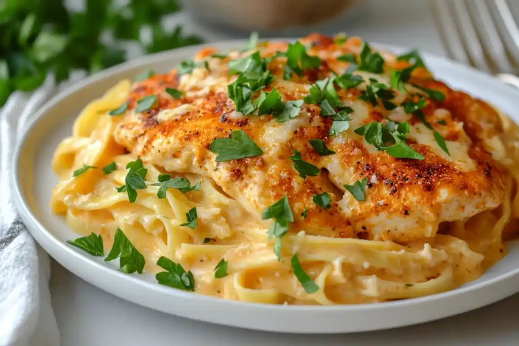 Spicy Chicken Parmesan Alfredo with Cajun flavors