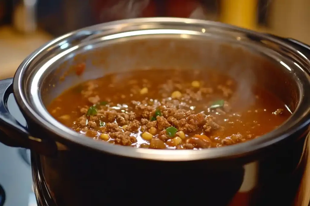 Slow cooker filled with Taco Soup Frios